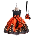 Halloween girls pumpkin dress set with orange satin skirt and matching crossbody bag - 100cm / AWS023-Orange (With Bag)