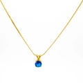 Minimalist gold titanium necklace with a round faceted blue zircon birthstone pendant - Stainless Steel Rope Chain / December-Blue Zircon