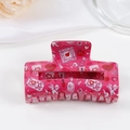 Pink rectangular hair claw clip with heart and romantic patterns in resin material - Pink Cupid Print