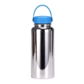 Polished stainless steel sports bottle with a blue lid and integrated handle, 1L capacity - Electroplated Silver-Sea Blue Lid