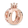 Rose gold crown O-ring charm with hollow heart side details and mirror finish - Rose Gold Crown O Charm (039)