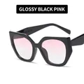 Classic black square cat eye glasses with stylish blush pink gradient lenses - Bright Black / Blush Gradient