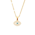 Gold stainless steel evil eye pendant necklace with blue enamel and fine chain - Wrapped Round Evil Eye