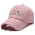 Casquette de baseball rose vintage en coton lavé avec détails usés et broderie ARES en 3D - Réglable / Rose