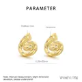 Macro detail of swirl pearl earrings in 18K gold plated steel with size parameters - Gold Spiral Snail Style (KE114227-KFC)