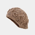 Béret au crochet fait main en kaki avec motifs floraux ajourés et maille respirante - Taille unique / Kaki