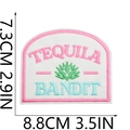 Detail of Tequila Bandit embroidered patch showing 8.8cm x 7.3cm size measurements - Style 3 (TEQUILA BANDIT)