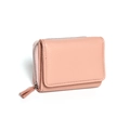 Mini billetera de cuero granulado rosa nude con cremallera lateral para monedas y tarjetas - Rosa