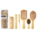 6-piece eco-friendly bamboo hair brush set with detangling and styling combs in a box - 6pcs Hair Brush Set: Black Kids Model (PVC Box)