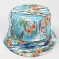 Double-sided sun hat with tropical palm tree and hibiscus print in blue and orange - M(56-58cm) / Coconut Tree Style D
