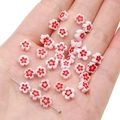 Perline a fiore di prugna in vetro bianco e rosso per la creazione di gioielli fai-da-te - 6mm / Rosso & Bianco