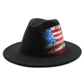 Black wool fedora hat with freedom script and American flag design for men and women - M(56-58cm) / American Flag and Freedom Letter Style (01)