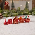 Red wooden Christmas train set with mini snowman and bear figures on snow background - 4 Sections / Red