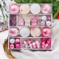 Pink and white Christmas ornament set of 44 pieces including balls bells and stars - Pink Mixed Set (44 Pieces)