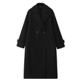 Classic double-breasted black long wool coat with wide lapels and belted cuffs - XS / Black