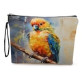 Kulturtasche mit künstlerischem Vogel-Blumen-Print und sicherem Reißverschluss - Künstlerischer Papageiendruck / 17*25cm (Mit Gurtbandgriff)