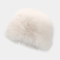 Winter fluffy white faux fur bucket hat with long plush hair for warm outdoor protection - One Size / Off White