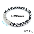 Pulsera trenzada de cuero y acero inoxidable para hombre con cierre magnético cepillado - Pulsera Trenzada Negra con Cuentas de Acero Inoxidable Plateado Cepillado (KB146433-KLHQ)