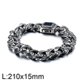Silver vintage steel bracelet with floral relief carvings and black stone center inlay - Length 210mm / Steel Color (KB14727-D)