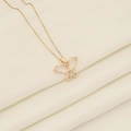 Elegant gold butterfly pendant necklace with clear wings and cubic zirconia on beige fabric - 5# White