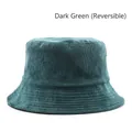 Reversible dark green corduroy bucket hat for women with a minimalist sun protection design - Dark Green (Reversible)