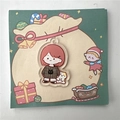 Cute acrylic keychain featuring a cartoon girl in a brown dress with a small white kitten - Short Hair Girl with Cat (Acrylic Piece Only)