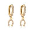 Luxury gold horseshoe U-shaped earrings with clear zircon stones on a white background - Gold Zirconia U-Shaped Earrings