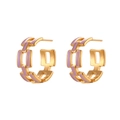 Gold-plated hollow chain earrings with purple enamel inlay in a minimalist style - Purple
