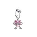 Clip de nombril nœud argenté sans perçage avec cristal cœur rose et accents strass - Style Coeur Noeud Rose (FBR3102886)