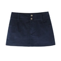 Women's dark blue corduroy mini skirt with double bronze buttons and side pockets - XS / Navy Blue
