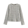 Glittering silver sequins long sleeve top with round neck in a clean flat lay view - S / Tops