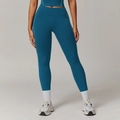 Peacock blue high-waisted yoga leggings with white side stripes for fitness and running - S / Deep Sea Blue