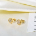 Gold plated hexagonal stud earrings featuring paved cubic zirconia and butterfly backings - Large Hexagon Gold