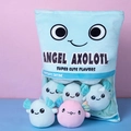 Blue snack bag pillow with small plush pink and blue axolotl dolls set for children - 48*38cm (Contains 6 Axolotls) / Blue