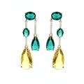 Pendientes de lujo gota de agua amarillos y verdes con incrustaciones de oro y brillo - Amarillo y Verde