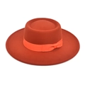 Detail of terracotta wool felt boater hat with matching grosgrain ribbon and bow - M (56-58cm) / Caramel color