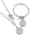 Conjunto de joyas de clip plateado con colgante de ángel y cierre de barra con perla - Plata (KS142530-Z)