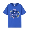Blue short-sleeve T-shirt for Mother's Day with floral print and Happy Mother's Day text - Royal Blue 1