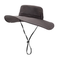 Dark grey wide brim outdoor sun hat with metal vents and adjustable windproof cord - One Size / Dark Gray