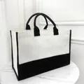 Large canvas tote bag with black and white contrast design and durable handles - No Zipper Style-Open Tote / Beige Black-Blank