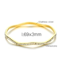 Golden wavy stainless steel bangle with rhinestones, 69mm diameter and 3mm width - Wave Rhinestone Style (KB187772 -LO)