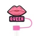 Pink Queen lip-shaped silicone straw cover cap with dustproof protective design - Queen Pink Lips (09)