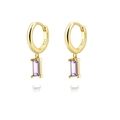 Gold-plated S925 sterling silver hoop earrings with rectangular purple zircon pendants - Gold Rectangle Purple