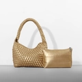 Borsa hobo in pelle intrecciata oro con pochette interna e finitura metallica - Oro