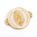 Gold-plated religious round pendant connector with Virgin of Guadalupe emblem in white enamel - M580409-White