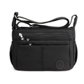 Bolso bandolera de nailon negro con múltiples bolsillos con cremallera y correa ajustable - Negro