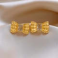 Elegant gold bow earrings with rectangular crystal on champagne silk background - 57# Zircon Bowknot Earring (57# S925 Post-Gold)