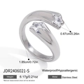 Polished silver stainless steel open ring featuring two sparkling star-shaped zircon stones - Adjustable Open / Silver Star (JDR2406021-S)