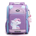 Purple ergonomic school bag for girls with cute unicorn pattern and side pendant - Unicorn / Deep purple