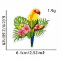 Detaillierter Papagei-Stickaufnäher mit tropischen Blättern und Hibiskusblüte Maße - Hawaï Patch 1# (Papagei)